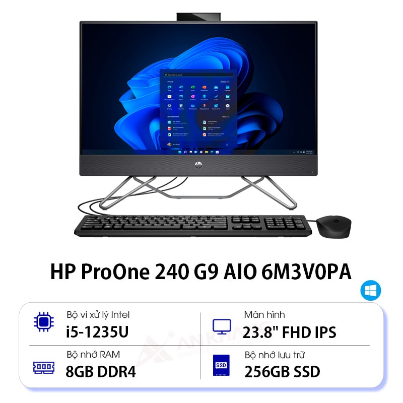 Máy tính để bàn HP All in one ProOne 240 G9 6M3V0PA  Intel Core i5-1235U | 8GB | 256GB | Intel Iris Xe | 23.8 inch FHD | Win 11 | Đen