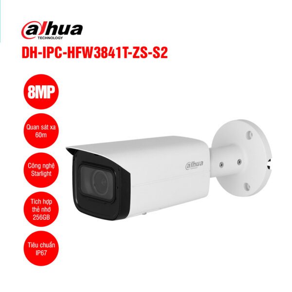 Camera IP Dahua DH-IPC-HFW3841T-ZAS-S2 8MP AI ống kính zoom motor hồng ngoại 60m