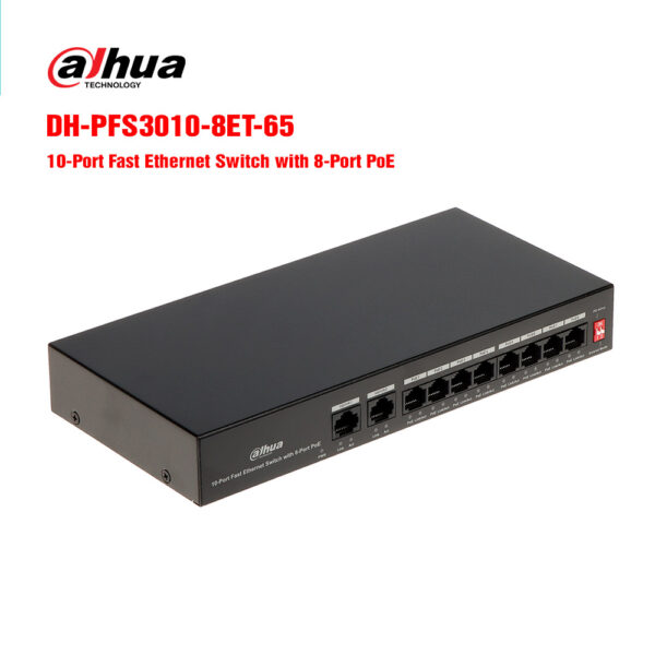 Switch PoE Dahua DH-PFS3010-8ET-65 8 port, quản lý mạng, cấp nguồn PoE
