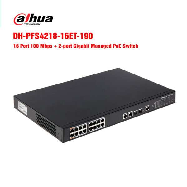 Switch PoE Dahua DH-PFS4218-16ET-190 16 port, công suất 190W, cấp nguồn camera IP