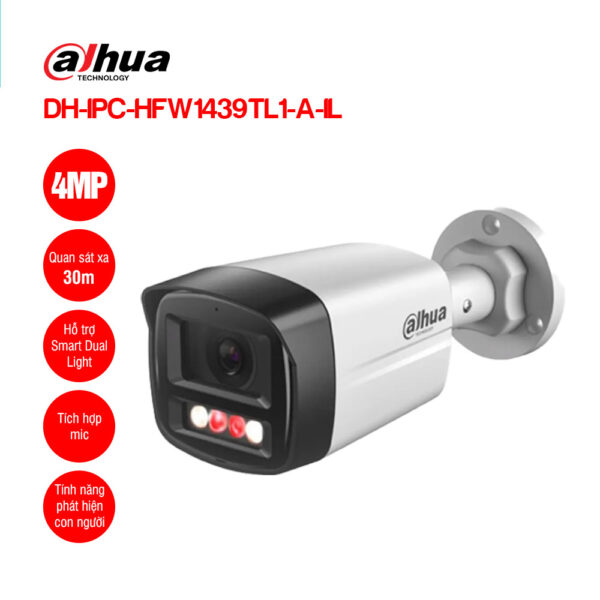 Camera IP Dahua DH-IPC-HFW1439TL1-A-IL 4MP Full Color Thân Trụ Ánh Sáng Kép