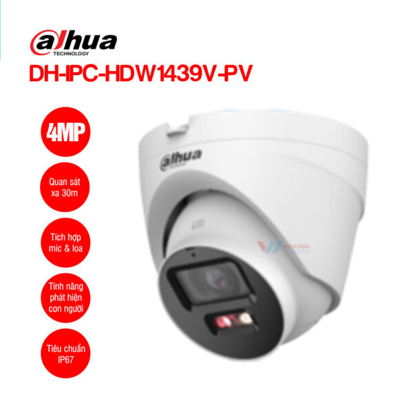 Camera IP Dahua DH-IPC-HDW1439V-PV 4MP Full Color Dome Tích Hợp Còi & Đèn