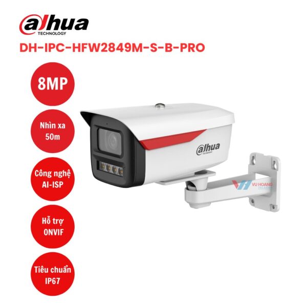Camera IP Dahua DH-IPC-HFW2849M-S-B-PRO 8MP AI Thân Trụ Cao Cấp