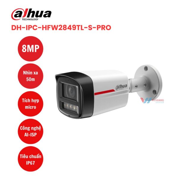 Camera IP Dahua DH-IPC-HFW2849TL-S-PRO 8MP AI Thân Trụ Cao Cấp