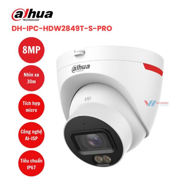 Camera IP Dahua DH-IPC-HDW2849T-S-PRO 8MP AI Dome Cao Cấp