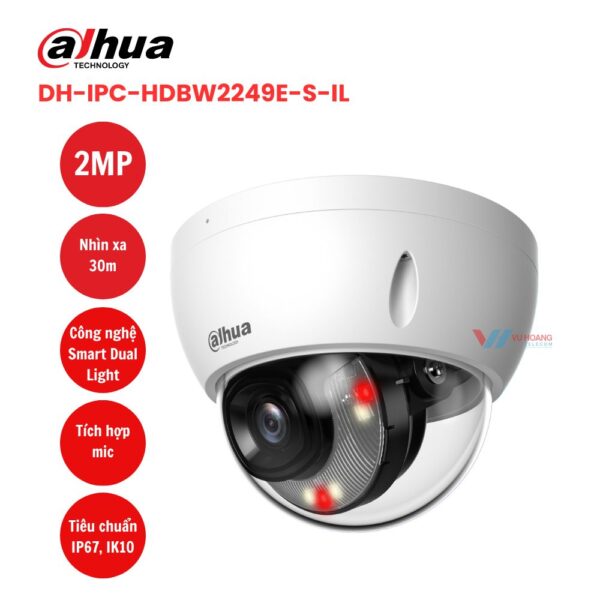 Camera IP Dahua DH-IPC-HDBW2249E-S-IL 4MP AI Dome Ánh Sáng Kép Chống Va Đập