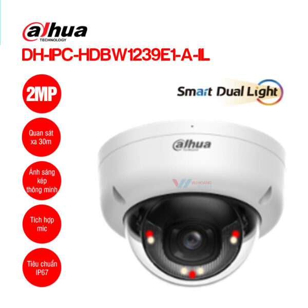 Camera IP Dahua DH-IPC-HDBW1239E1-A-IL 2MP Full Color Ánh Sáng Kép Chống Va Đập