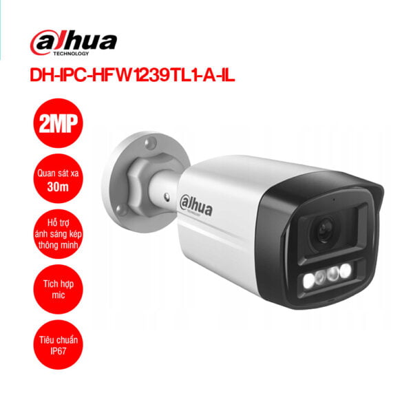 Camera IP Dahua DH-IPC-HFW1239TL1-A-IL 2MP Full Color Ánh Sáng Kép Thân Trụ