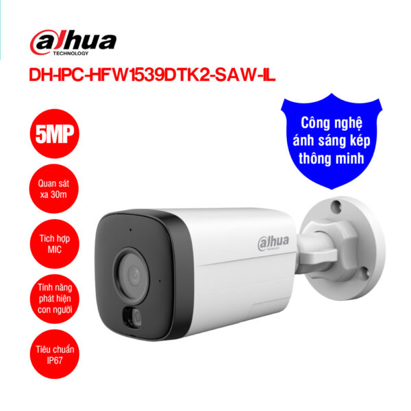 Camera Wifi Dahua DH-IPC-HFW1539DTK2-SAW-IL 5MP, Full Color, Có Mic, Ngoài Trời