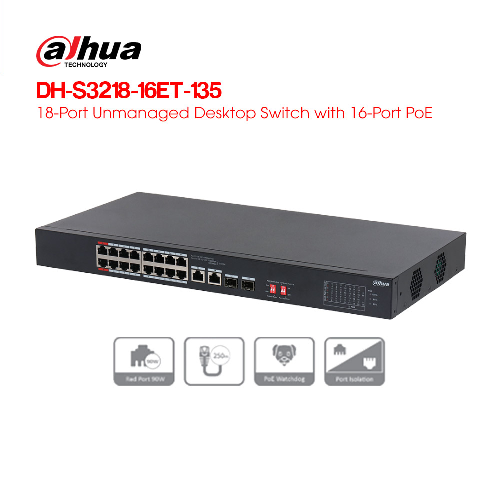 Switch PoE 16 cổng Dahua DH-S3218-16ET-135 10/100Mbps chính hãng