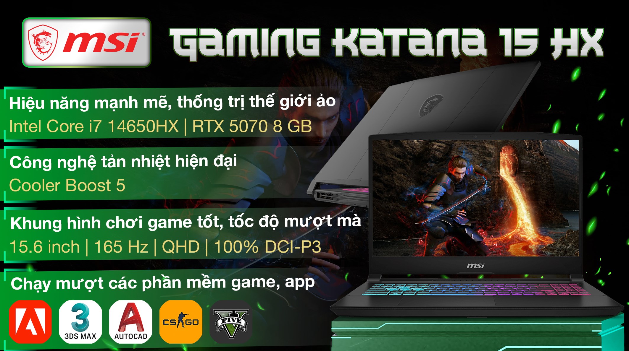 MSI Katana 15 HX B14WGK – i7-14650HX | RTX 5070 | 16GB | 1TB | 15.6″ QHD 165Hz