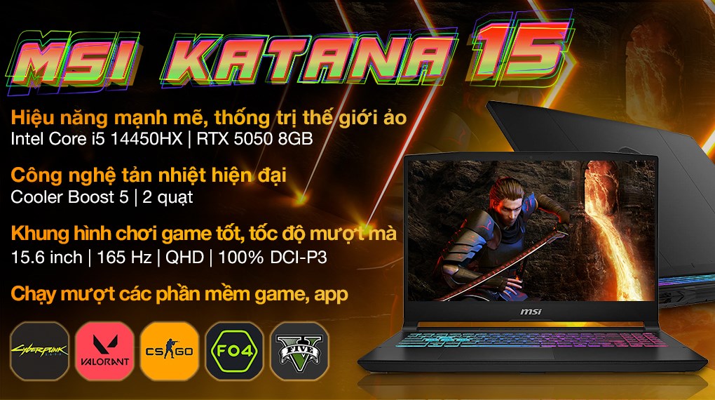MSI Katana 15 HX B14WEK – i5-14450HX | RTX 5050 | 16GB | 512GB | 15.6″ QHD 165Hz
