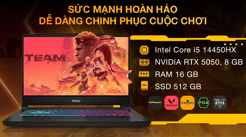MSI Katana 15 HX B14WEK – i5-14450HX | RTX 5050 | 16GB | 512GB | 15.6″ QHD 165Hz