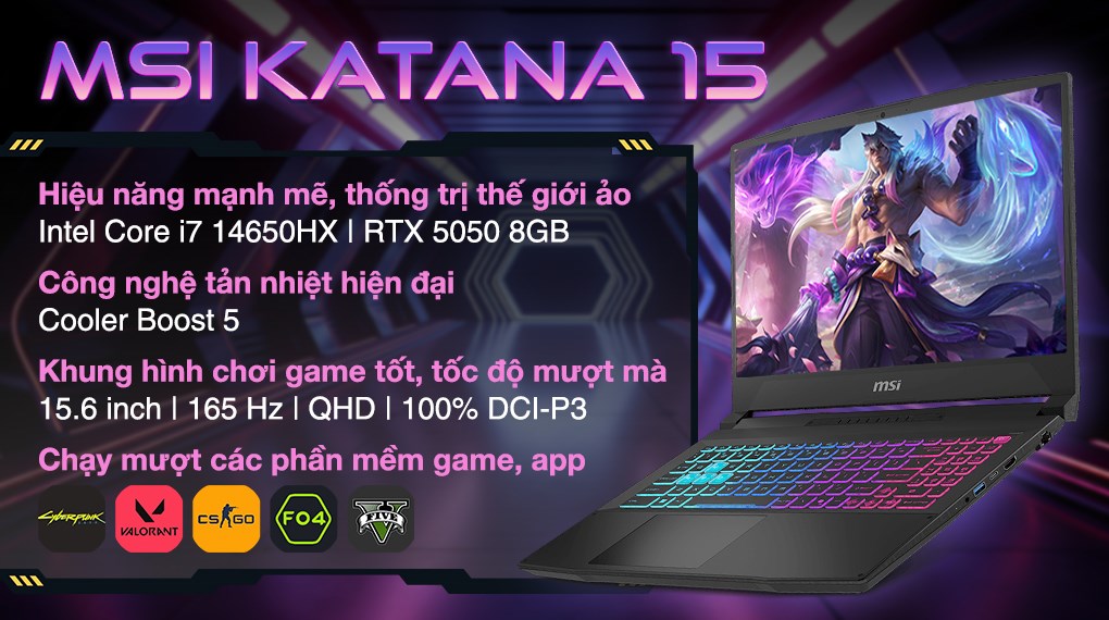 MSI Katana 15 B14WEK – i7-14650HX | RTX 5050 | 32GB | 512GB | 15.6″ QHD 165Hz