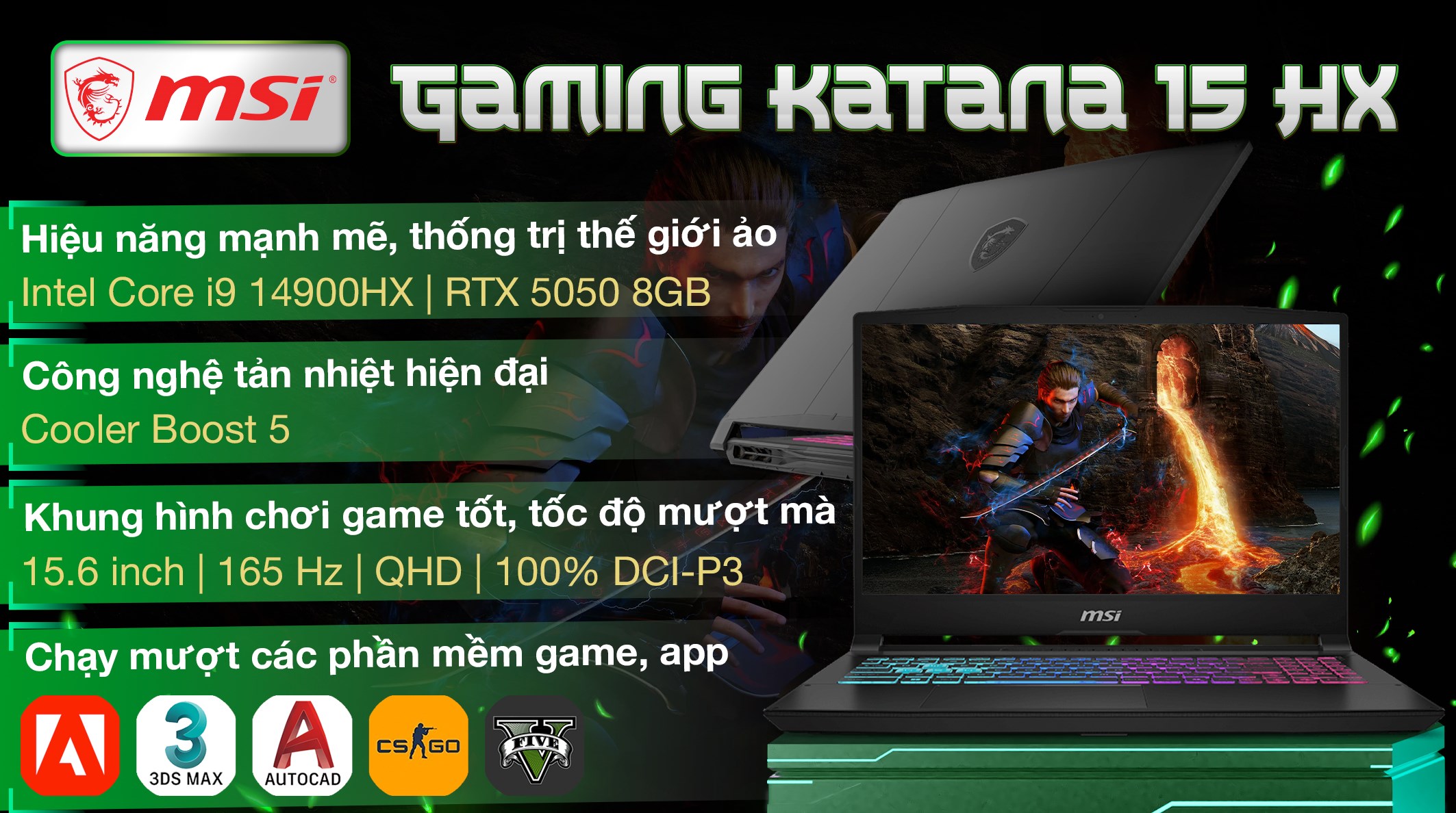 MSI Katana 15 HX B14WEK – i9-14900HX | RTX 5050 | 16GB | 512GB | 15.6″ QHD 165Hz