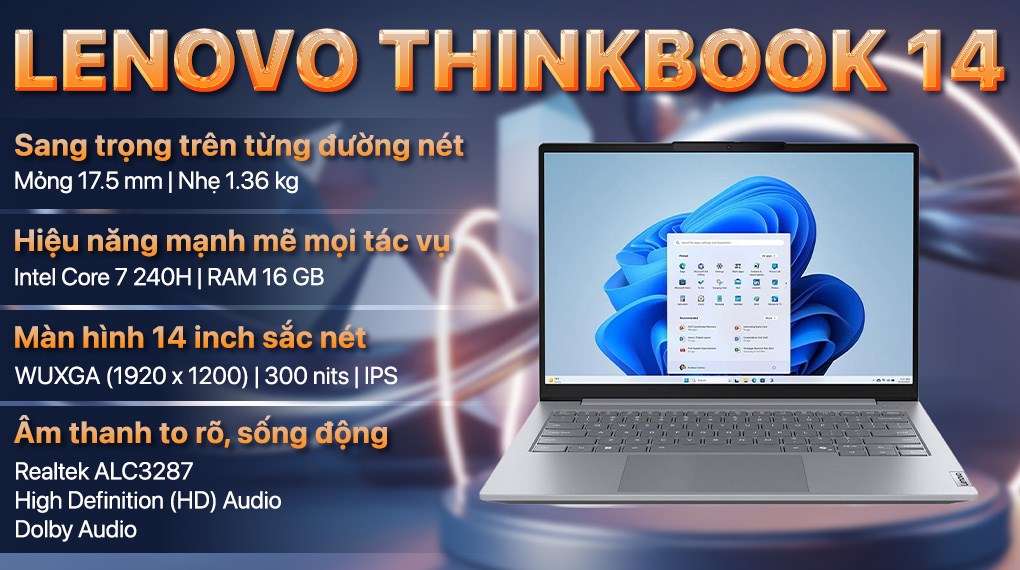 Lenovo ThinkBook 14 – Core 7 240H | 16GB DDR5 | 512GB | 14″ WUXGA | No OS