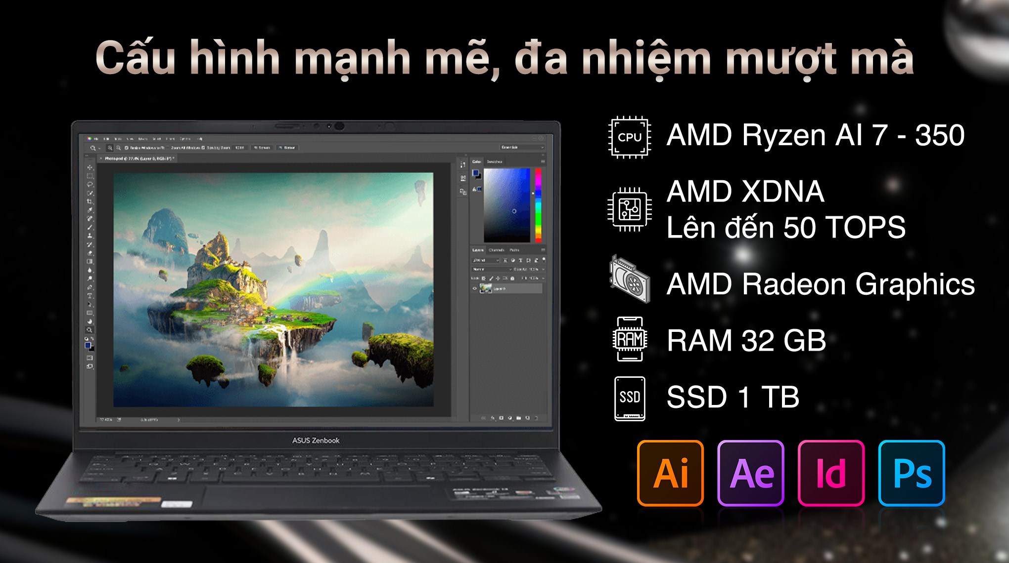 Laptop ASUS UM3406KA Ryzen AI7 350 – 32GB RAM – 1TB SSD – OLED 14″ 3K 120Hz