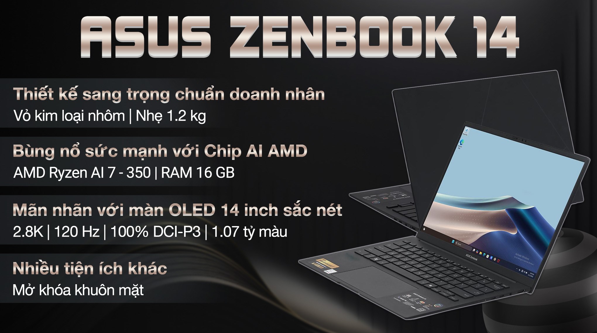 Laptop ASUS UM3406KA Ryzen AI7 350 – 16GB RAM – 512GB SSD – OLED 14″ 3K 120Hz