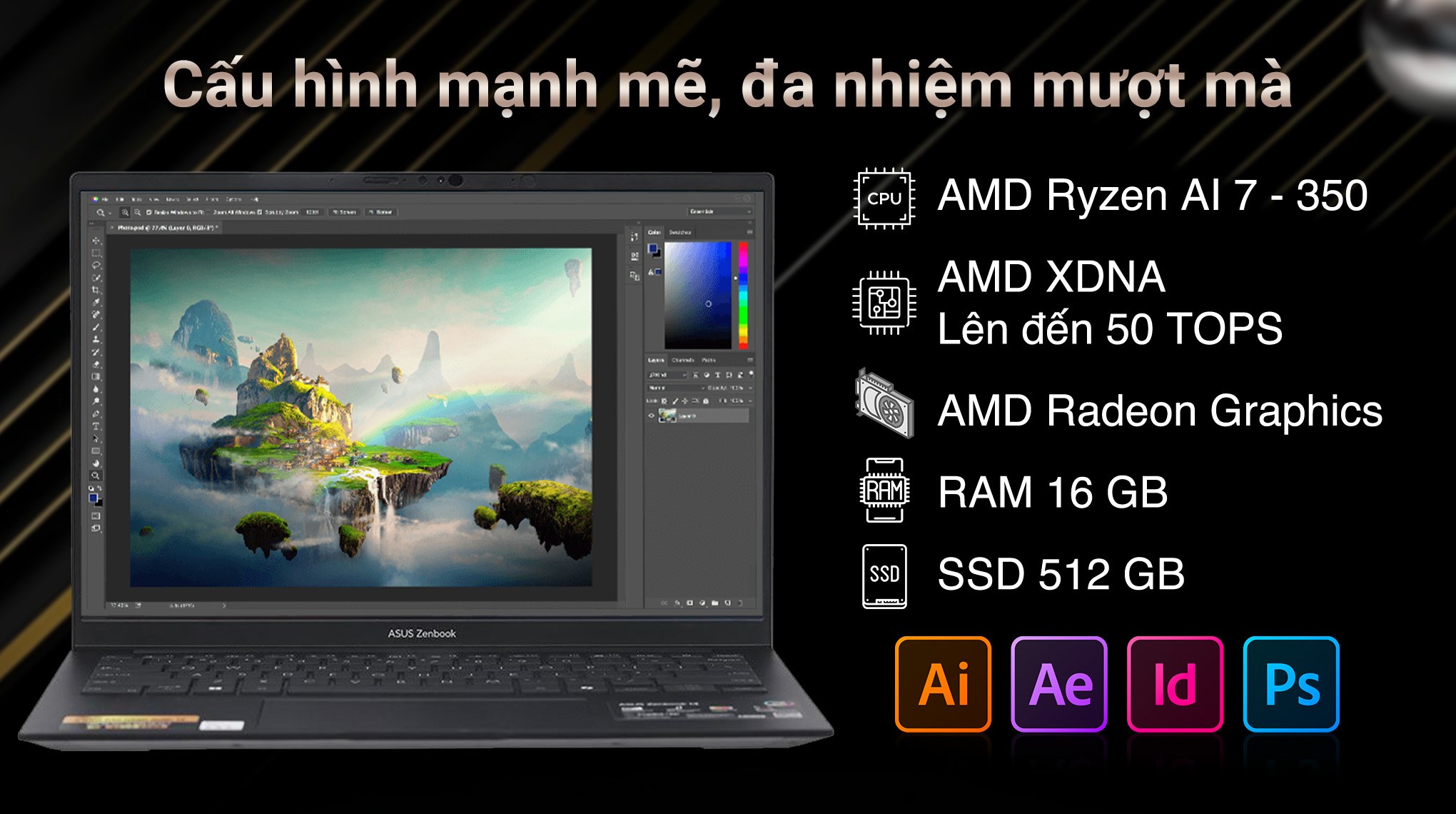 Laptop ASUS UM3406KA Ryzen AI7 350 – 16GB RAM – 512GB SSD – OLED 14″ 3K 120Hz