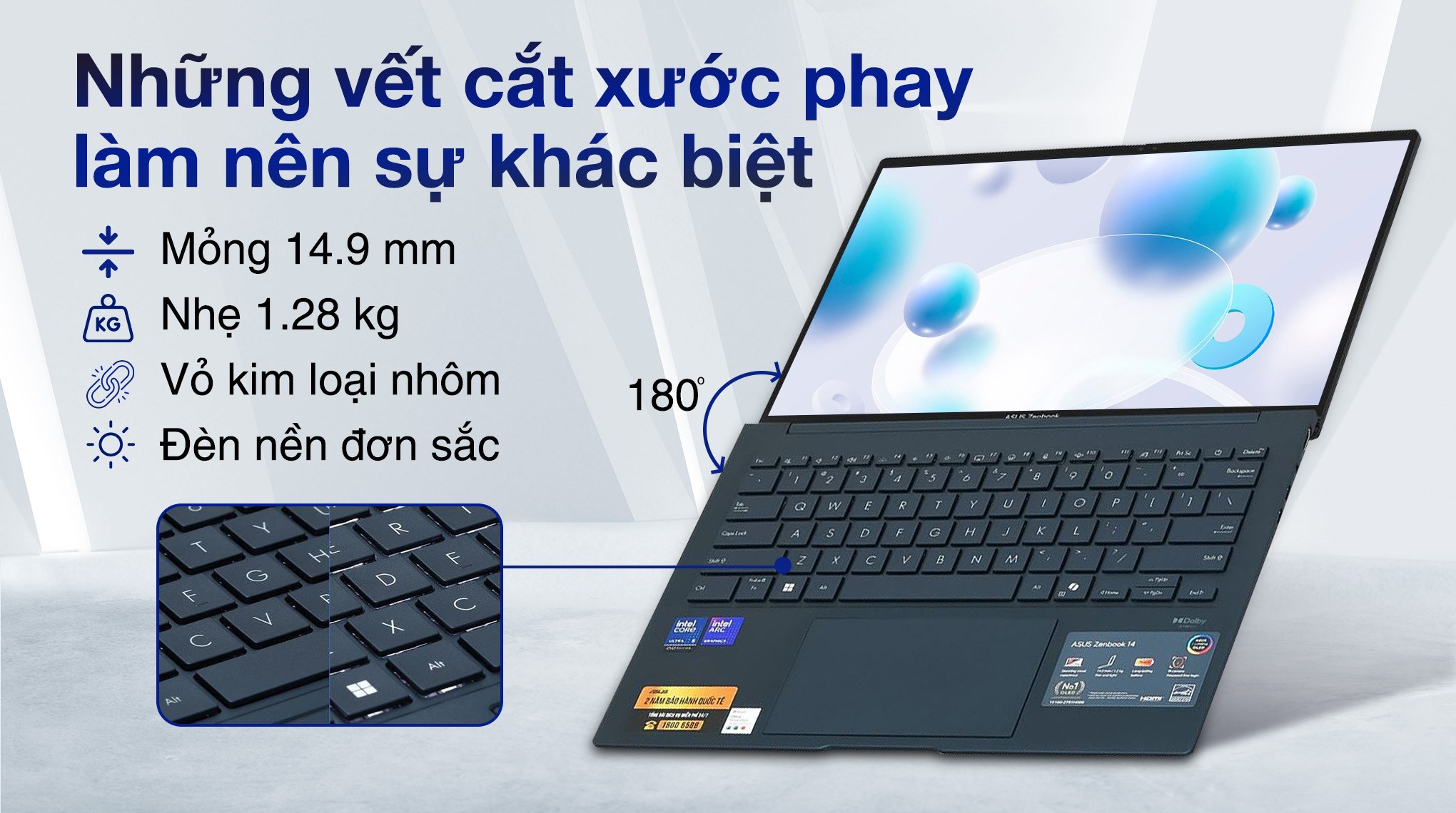 Laptop ASUS UX3405C UX3405CA – 14″ 3K OLED, 16GB, 512GB, Touch, WiFi7, Bút, Xanh