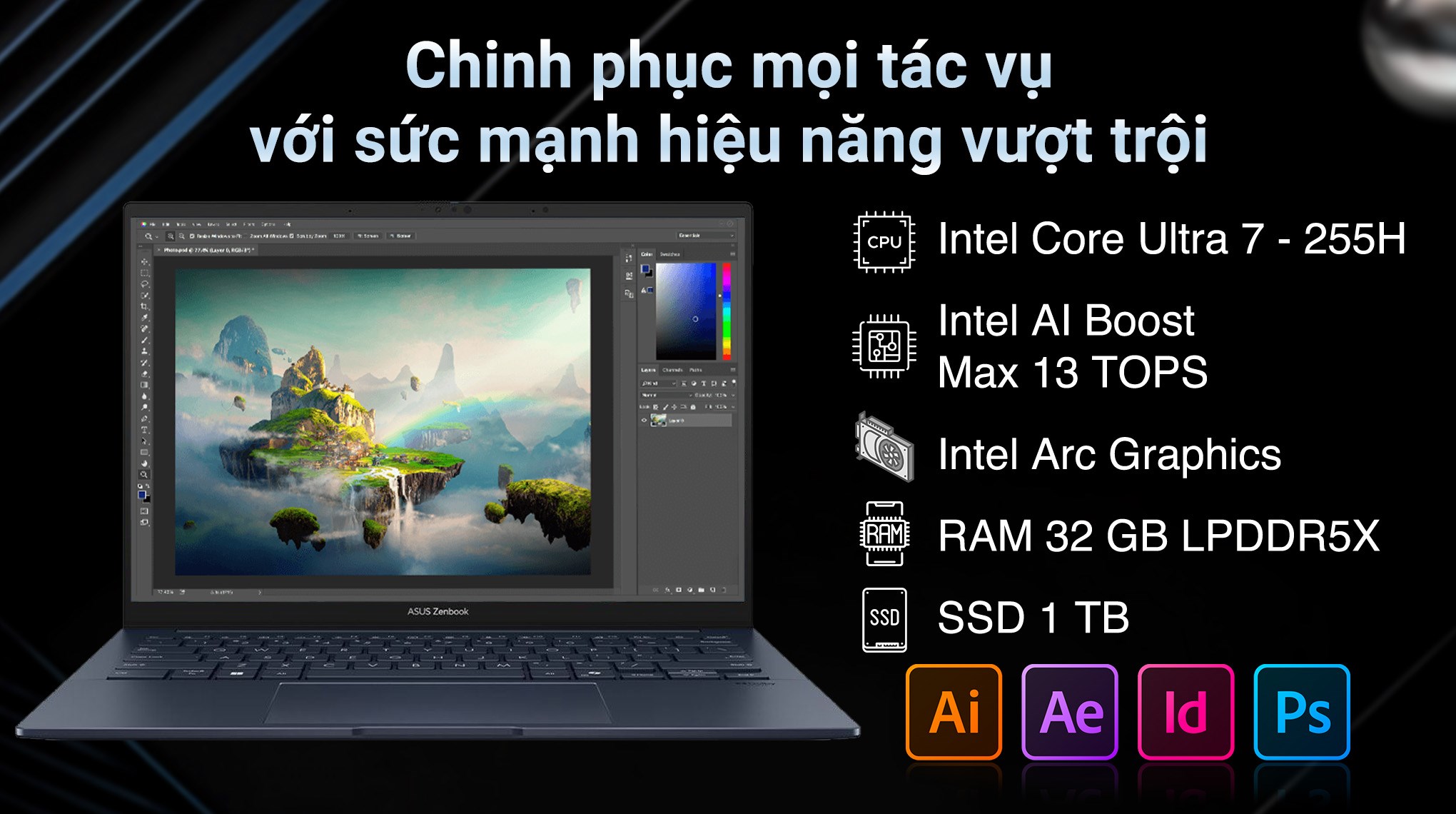 Laptop ASUS UX3405C UX3405CA – 14″ 3K OLED, 32GB RAM, 1TB SSD, Touch, WiFi7, Bút, Xanh