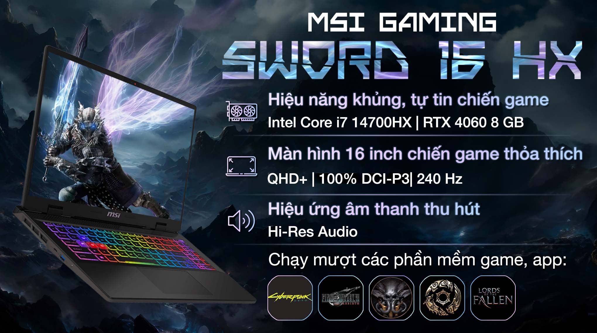 MSI Sword 16 HX B14VFKG – i7-14700HX | RTX 4060 | 16GB | 1TB | 16″ QHD+ 240Hz