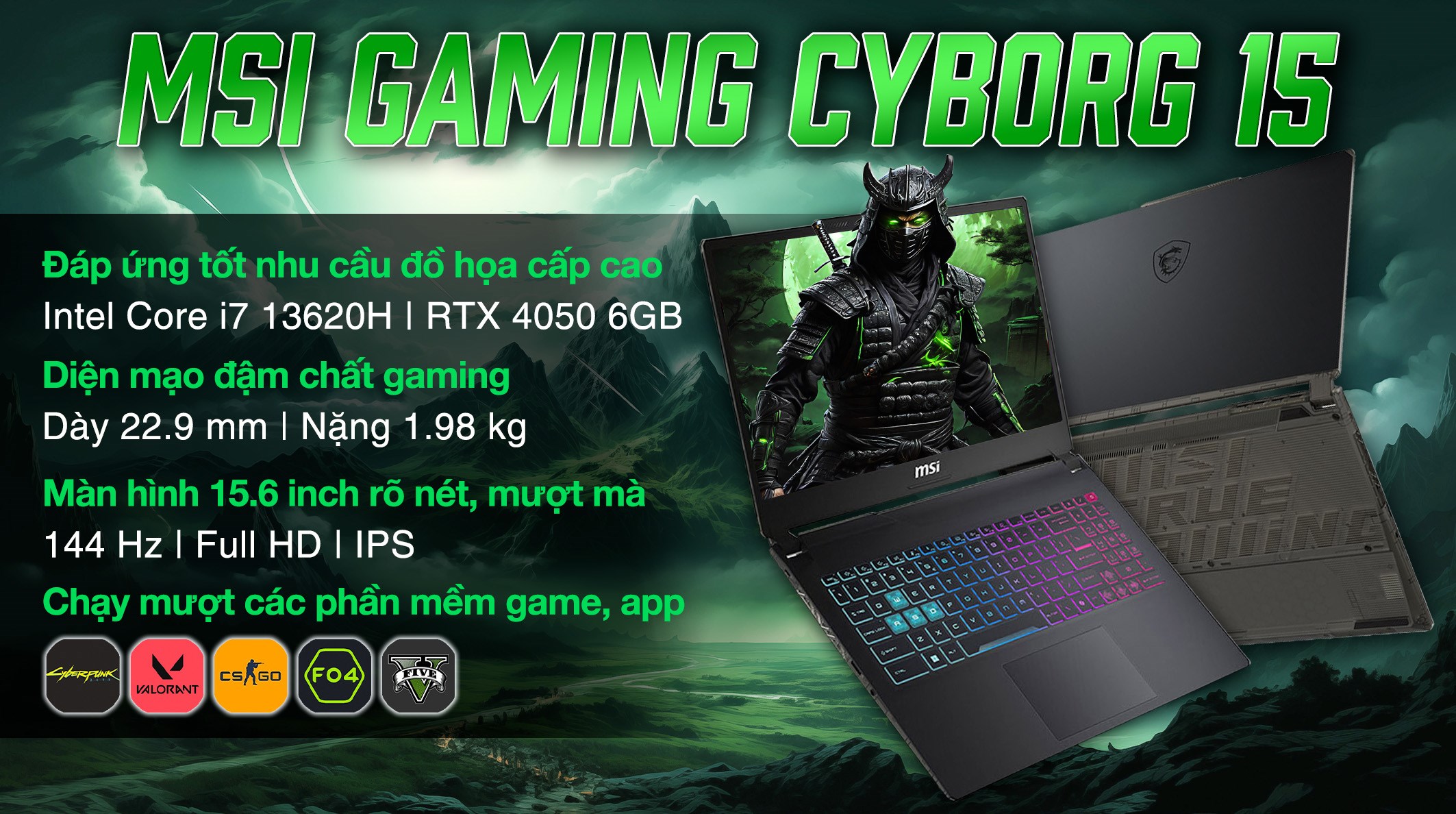 MSI Cyborg 15 A13VEK – i7-13620H | RTX 4050 | 16GB | 512GB | 15.6″ 144Hz