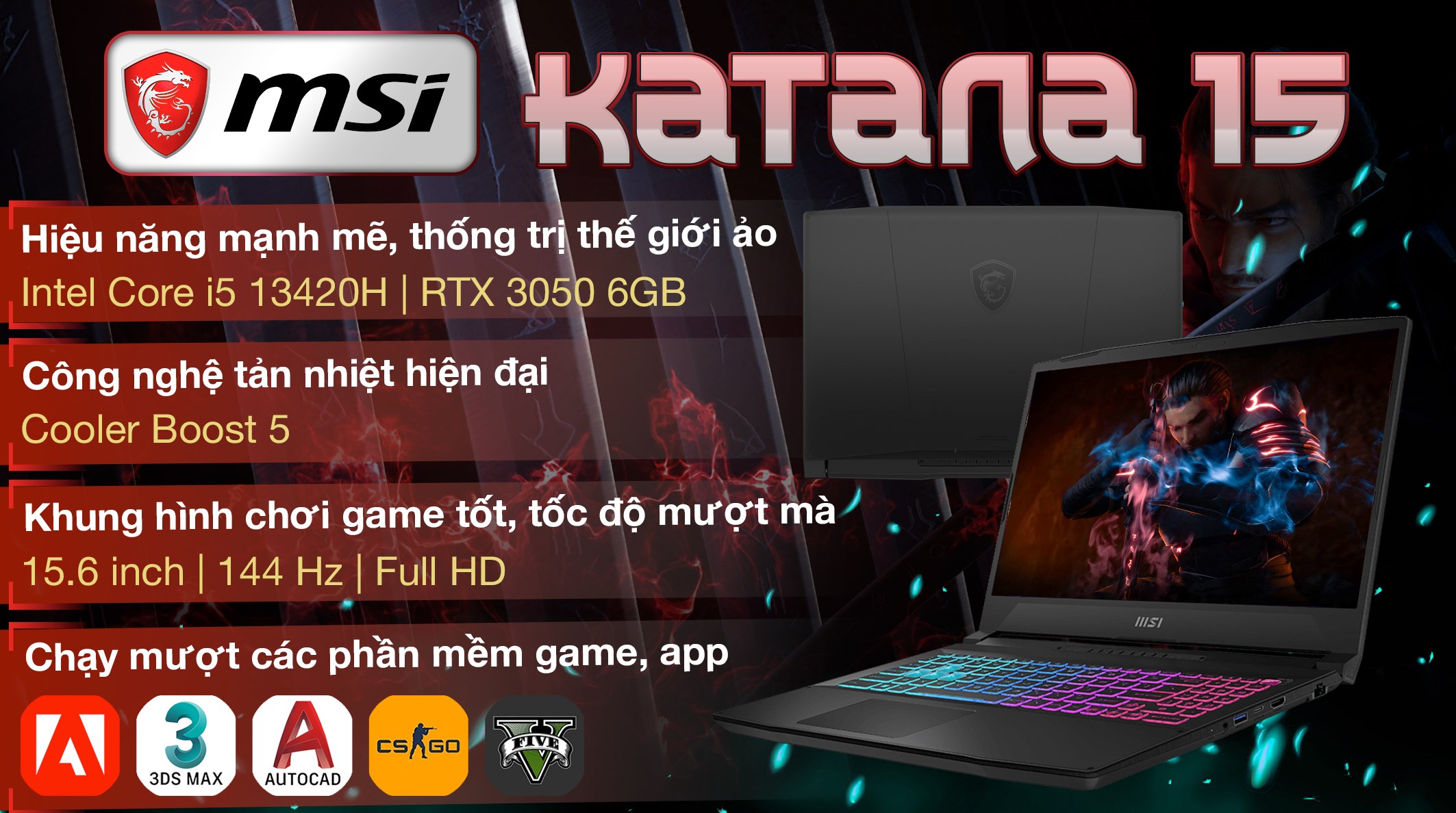 MSI Katana 15 B13UDXK – i5-13420H | RTX 3050 | 8GB | 1TB | 15.6″ 144Hz