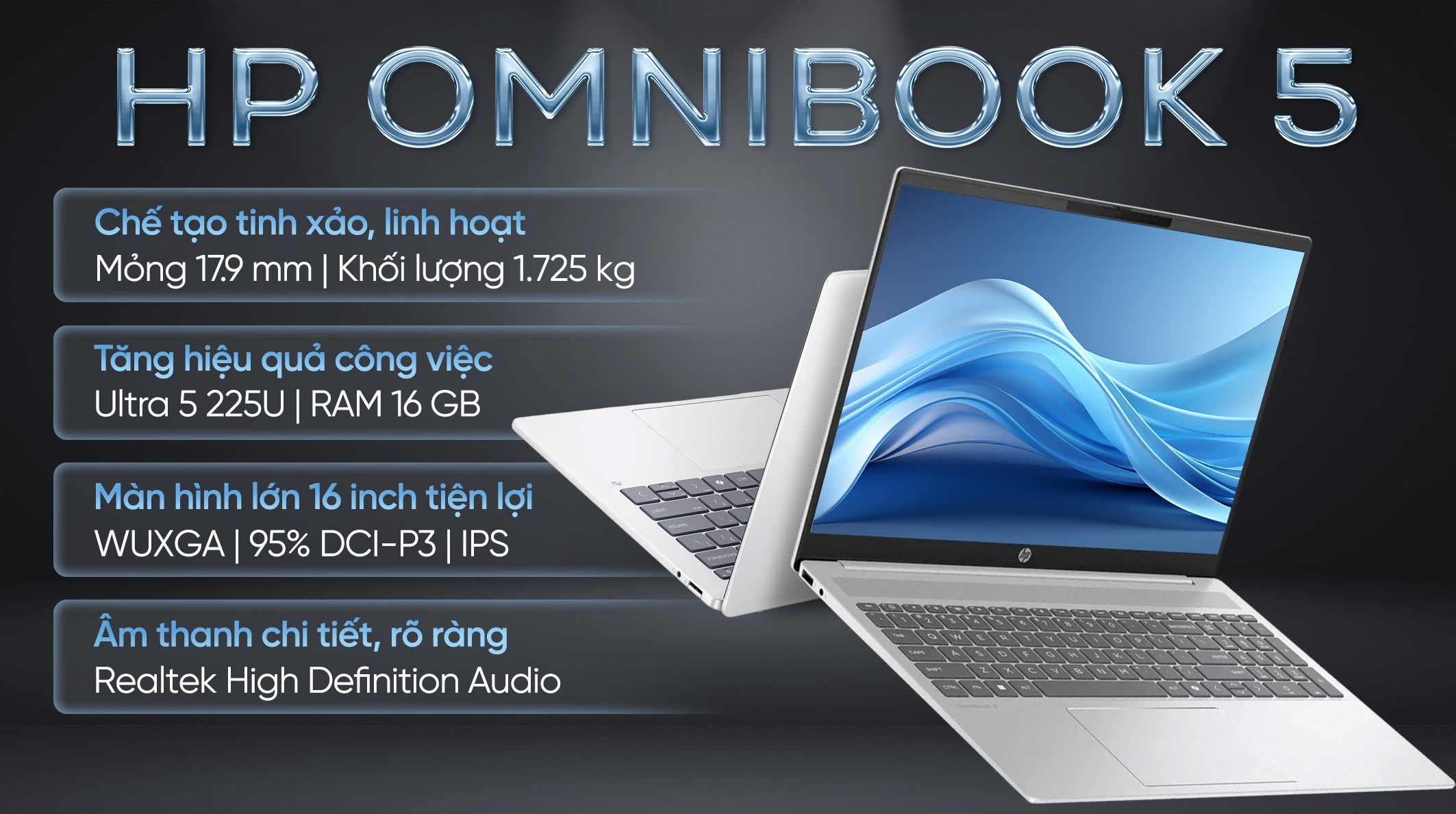 HP OmniBook 5 AI 16 Ultra 5-225U RAM 16GB SSD 512GB 16