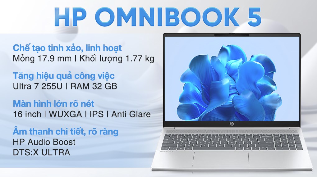HP OmniBook 5 AI 16 Ultra 7-255U RAM 32GB SSD 512GB 16