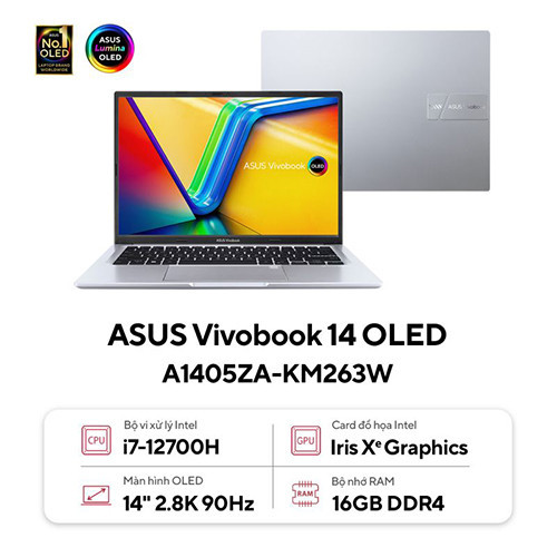 Laptop Asus Vivobook 14 OLED A1405ZA-KM263W (i7 12700H/ 16GB/ 512GB SSD/ 14 inch 2.8K/ Win11/ Silver)