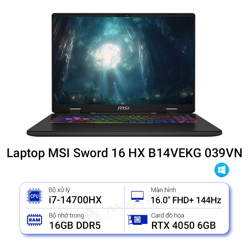 Laptop MSI Sword 16 HX B14VEKG-039VN (Intel Core i7-14700HX | 16GB | 1TB | RTX 4050 | 16 inch FHD + | Win 11 | Xám)