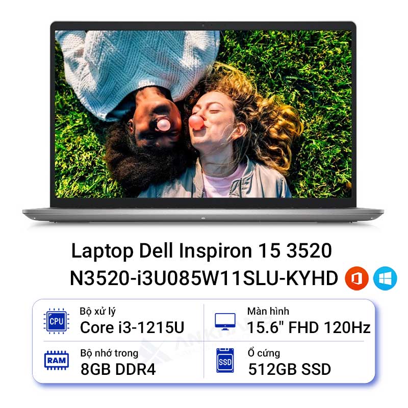 Laptop Dell Inspiron 15 3520-N3520-i3U085W11SLU-KYHD (Intel Core i3-1215U | 8GB | 512GB | Intel UHD | 15.6 inch FHD | Win 11 | Office | Bạc)