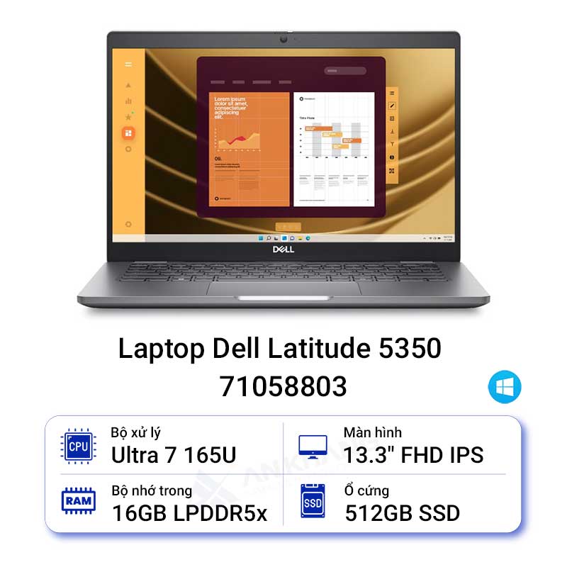 Laptop Dell Latitude 5350 ( 71058803 ) | Intel Core Ultra 7 165U| Ram 16GB | 512GB SSD | Intel Graphics | 13.3 inch FHD | Win 11 Home | 1Yr