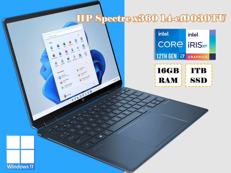 Laptop HP Spectre x360 14-ef0030TU 6K773PA (Core i7-1255U | 16GB | 1TB | Intel® Iris® Xᵉ | 13.5 inch 3K2K - cảm ứng | Windows 11 Home | Nocturne Blue