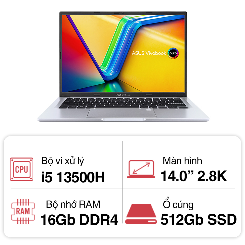 Laptop Asus Vivobook 14 OLED A1405VA-KM095W (i5 13500H/ 16GB/ 512GB SSD/ 14 inch 2.8K/ Win11/ Silver)