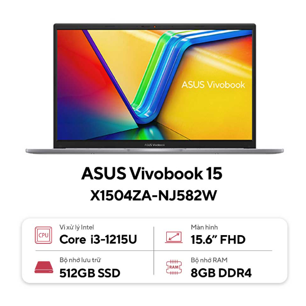 Laptop Asus Vivobook 15 X1504ZA-NJ582W (i3 1215U/ 8GB/ 512GB SSD/ 15.6 inch FHD/ Win11/ Silver)