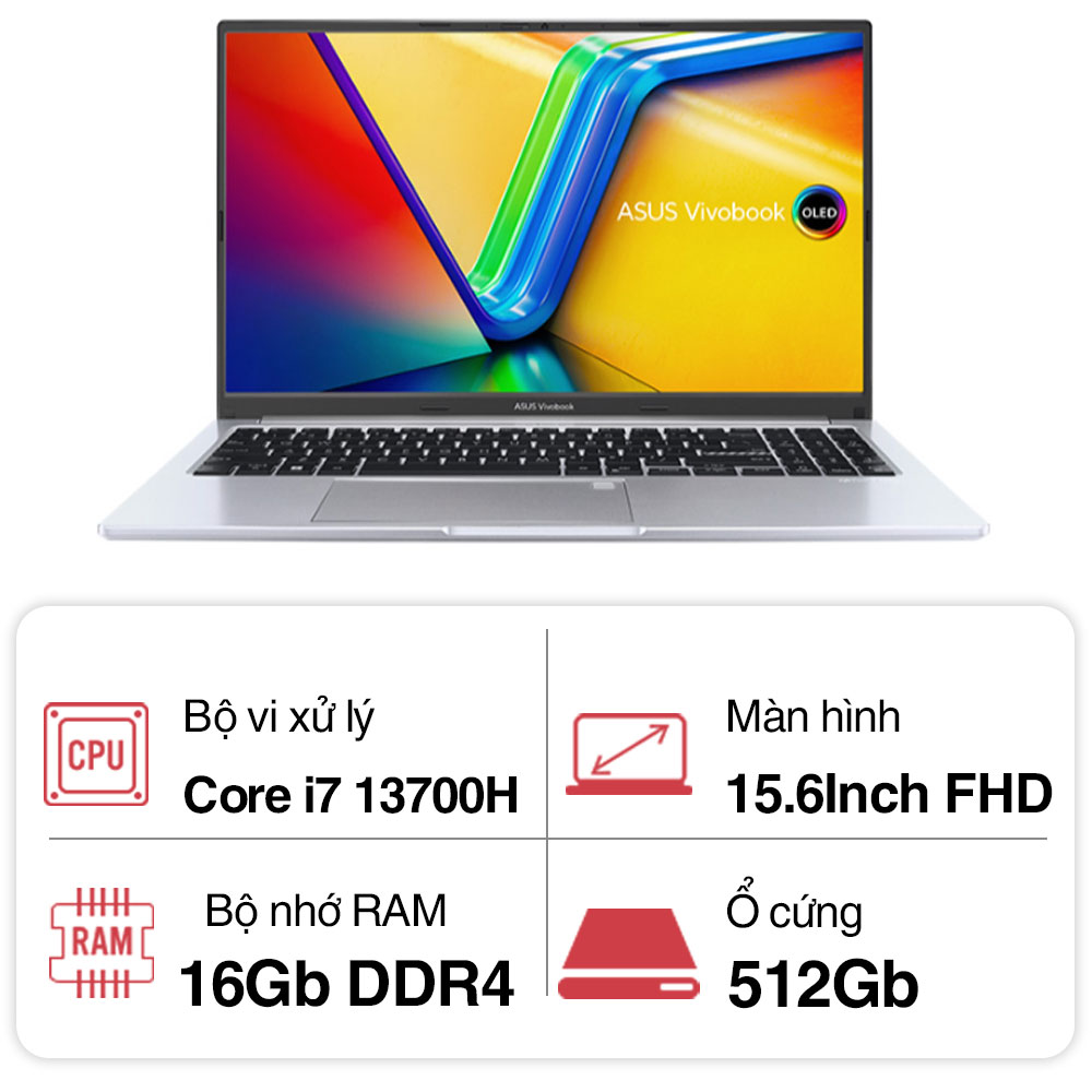 Laptop Asus Vivobook 15 OLED A1505VA-L1491W (i713700H/ 16GB/ 512GB SSD/15.6 inch FHD OLED/Win11/ Silver)