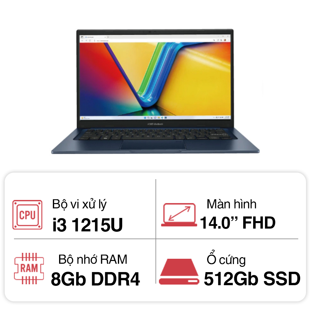 Laptop Asus Vivobook 14 X1404ZA-NK386W (i3 1215U/ 8GB/ 512GB SSD/ 14 inch/ Win11/ Blue)