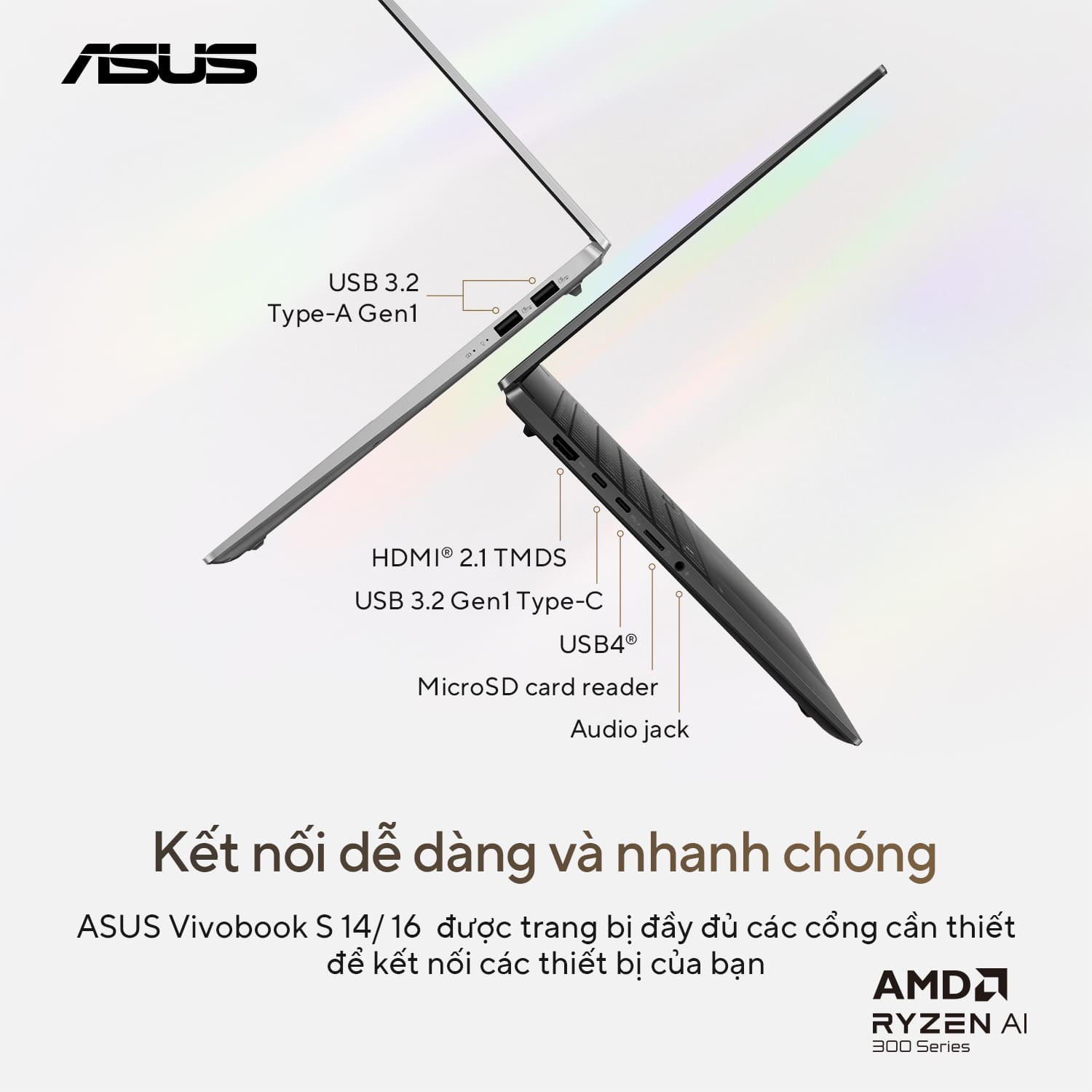 Laptop Asus Vivobook S14 OLED M5406WA-PP071WS (AI 9 HX 370/ 32GB/ 1TB SSD/ 14 inch 3K/ 120Hz/ Win 11/ Office/ Silver/ Vỏ nhôm)