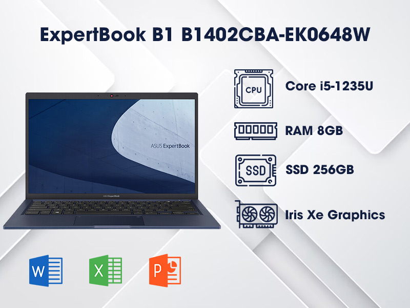 Laptop Asus ExpertBook B1402CBA-EK0648W (i5 1235U/8GB RAM/256GB SSD/14 FHD/Win11/Đen)