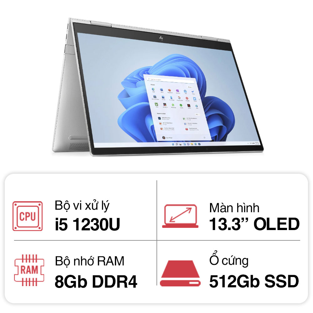 Laptop HP Envy X360 13-bf0114TU 7C0P0PA i5 1230U|8GB|512GB SSD|13.3 inch OLED Touch|Win11| Silver| Vỏ nhôm| Pen