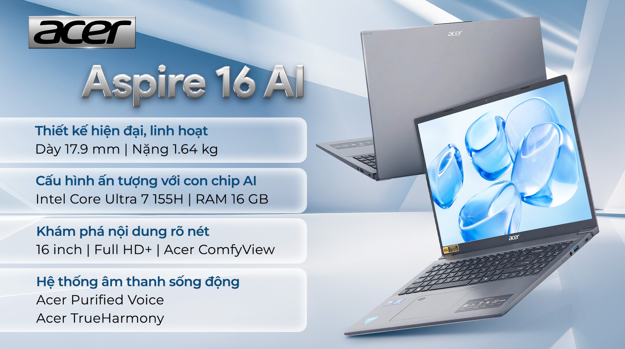 Acer Aspire AI A16-71M – AI PC | 16″ | Hiệu năng cao | Win 11