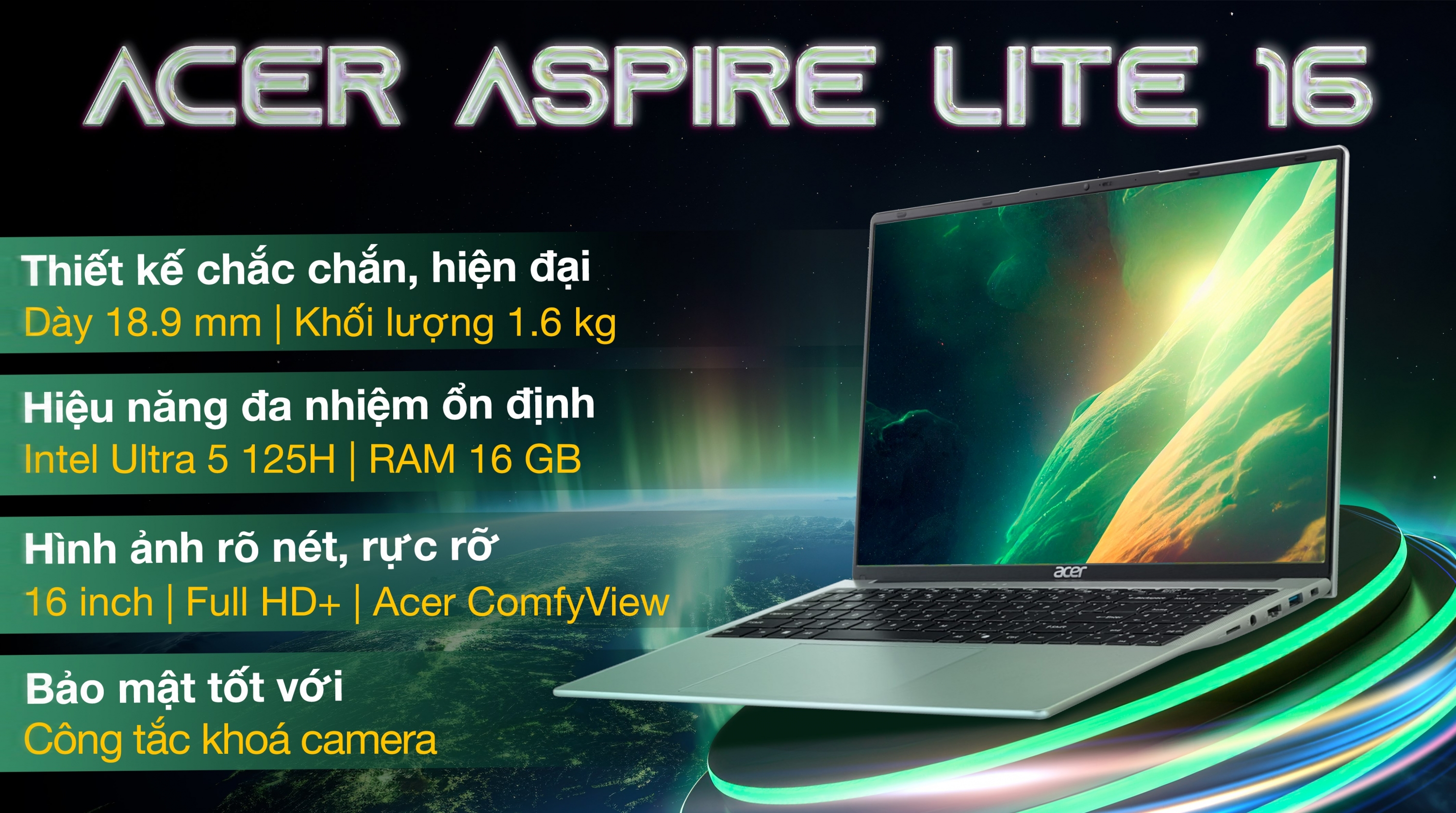Acer Aspire Lite 16 AL16-71P – Ultra 5 125H | 16GB | 512GB | 16″ FHD+ | Win 11