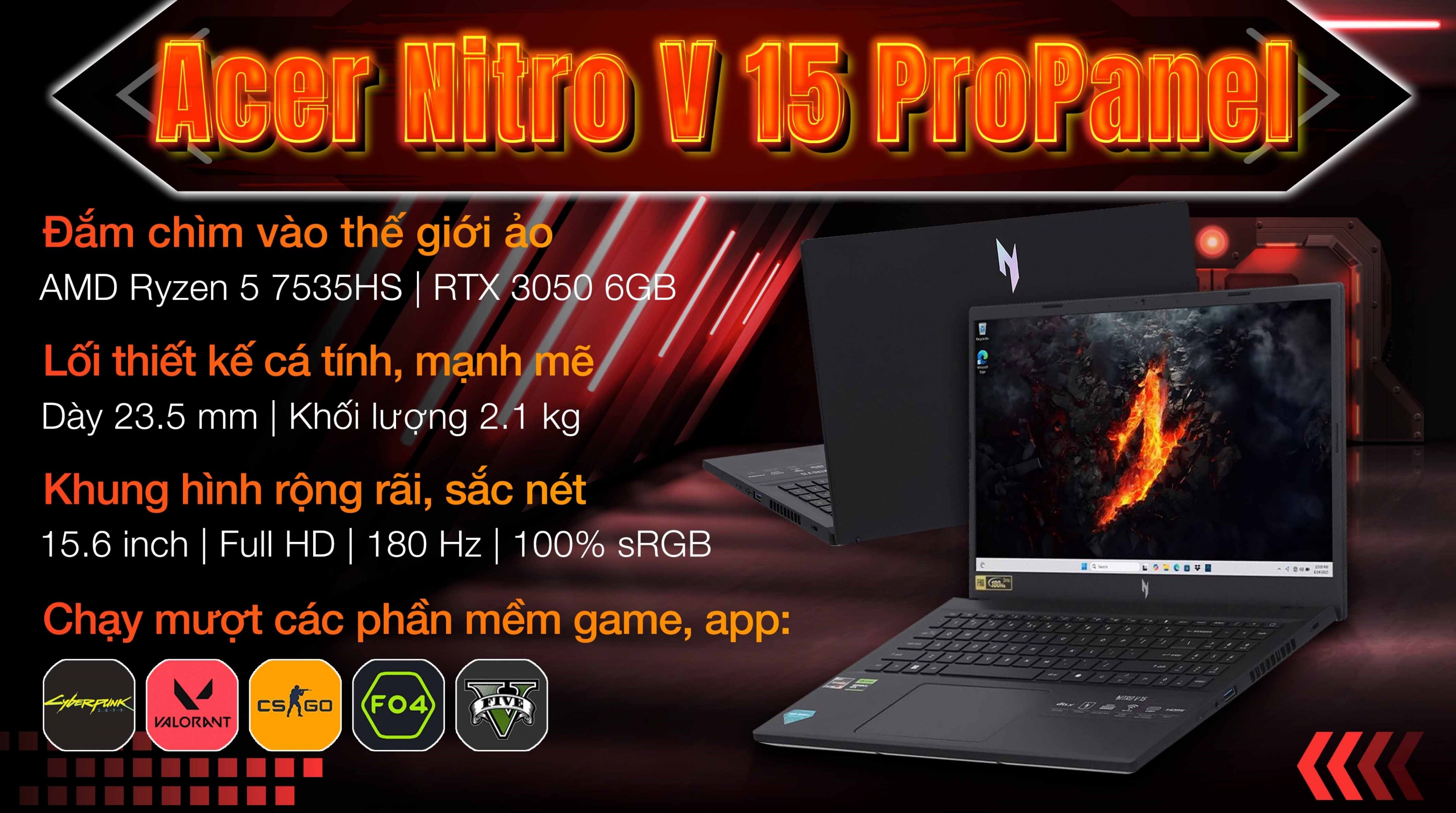 Acer Nitro V 15 ANV15-41 – Ryzen 7 | RTX 4050 | 15.6″ FHD 144Hz | Win 11