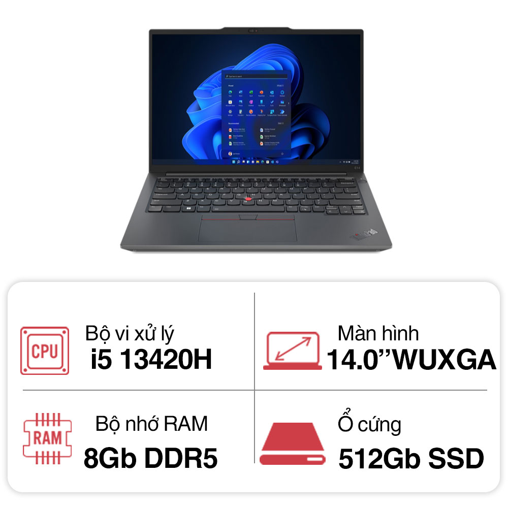 Laptop Lenovo ThinkPad E14 GEN 5 21JK00H3VA (i5 13420H/ 8GB/ 512GB SSD/ 14 inch WUXGA/ NoOS/ Black/ Vỏ nhôm/ 2Y