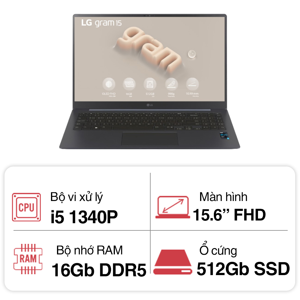 Laptop LG Gram 2023 Ultra Slim 15Z90RT-G.AH55A5 (Intel Core i5-1340P | 16GB | 512GB | Intel Iris Xe | 15.6-inch FHD | Win 11 | Xanh)