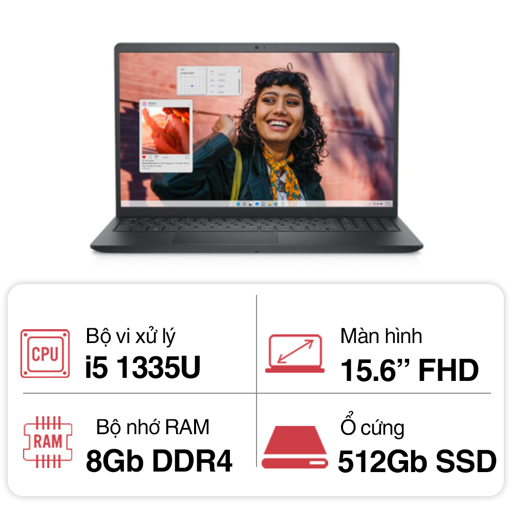 Laptop Dell Inspiron 3530 N3530-i3U085W11BLU (Core i3-1305U | 8GB | 512GB | Intel UHD | 15.6 inch FHD | Win 11 | Office | Đen)