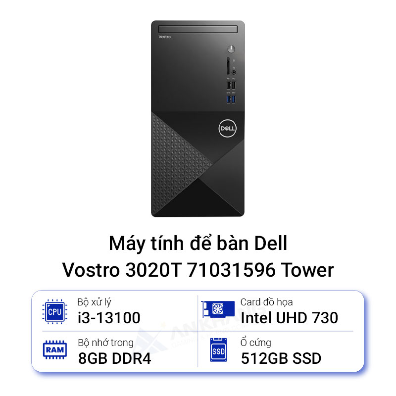 PC Dell Vostro 3020T 71031596 (i3-13100/ 8GB/ 512GB SSD/ Wifi + BT/ Key/ Mouse/ Win11/ 1Y