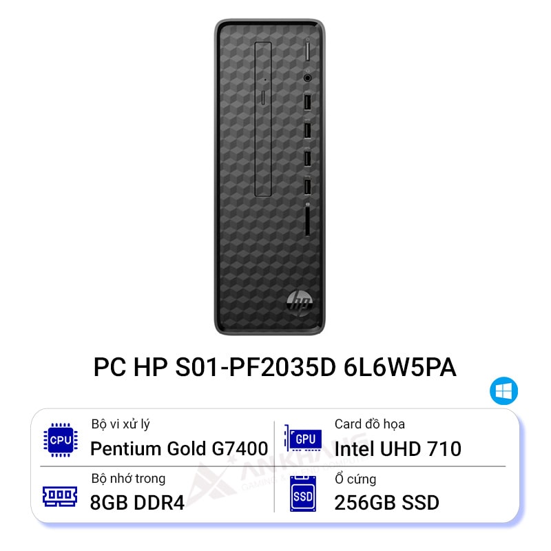 Máy tính để bàn đồng bộ HP Slim Desktop S01-pF2035d 6L6W5PA Pentium Gold G7400 | 8GB | 256 GB | Intel UHD | Win 11 | Đen